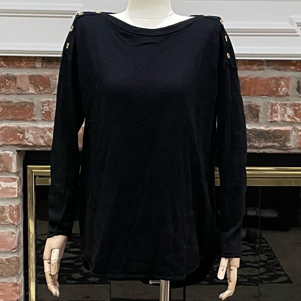 Michael Michael Kors Black Top W/Shoulder Buttons/ M/Excellent Condition